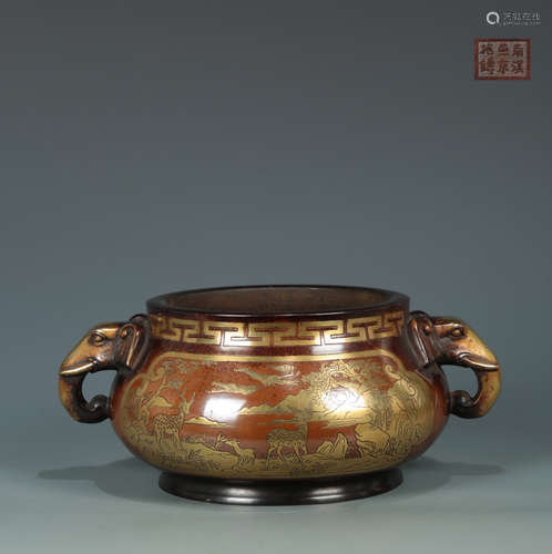 A GILT BRONZE AUSPICIOUS PATTERN EAR CENSER