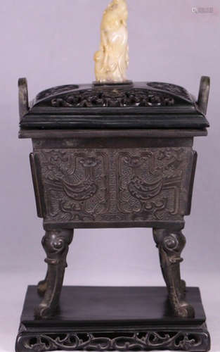 A BRONZE CASTED SQUARE CENSER