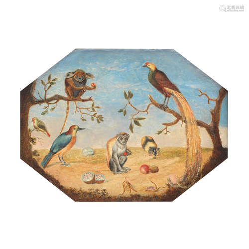 A golden pheasant with monkeys and other birds in a landscape; and Parrots and pheasants in a landscape   (2) Manner of Jan van Kessel the Younger19th Century