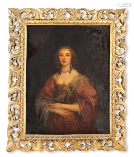 Portrait of Lady Anne Carr, later Countess of Bedford, half-length, in a red dress in a carved and pierced frame After Sir Anthony van Dyck19th Century