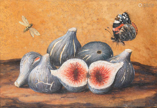 Figs on a table-top with a butterfly and bee Manner of Giovanna Garzoni20th Century