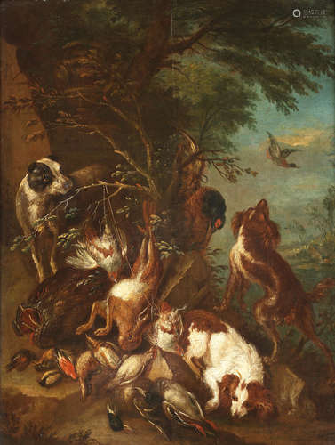 Hunting dogs with game in a landscape Follower of Adriaen de Gryeff(Antwerp circa 1670-1715 Brussels)