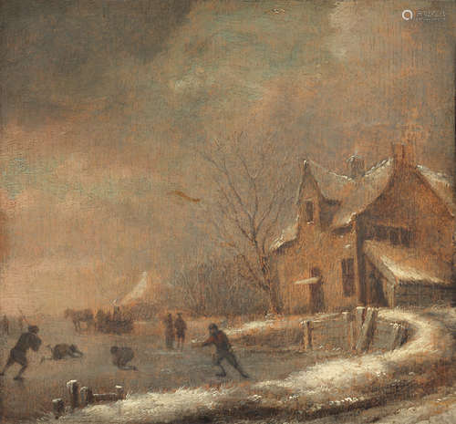 A winter landscape with figures ice skating Attributed to Klaes Molenaer(Haarlem circa 1630-1676)