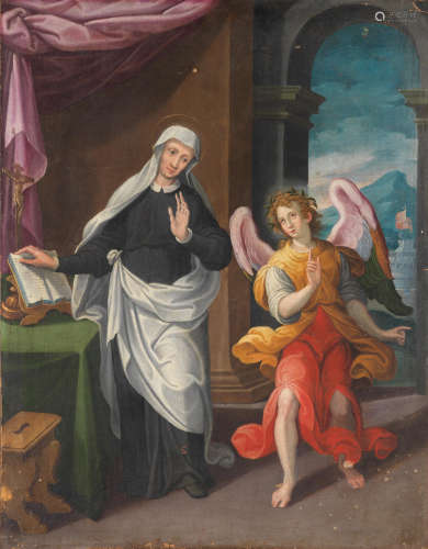 Saint Frances of Rome with her guardian angel Manner of Federico Zuccaro18th Century