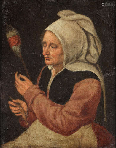 A peasant woman with a spindle Follower of Marten van Cleve The Elder(Antwerp 1527-1581)