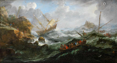 A shipwreck on a rocky coast Attributed to Allaert van Everdingen(Alkmaar 1621-1675 Amsterdam)