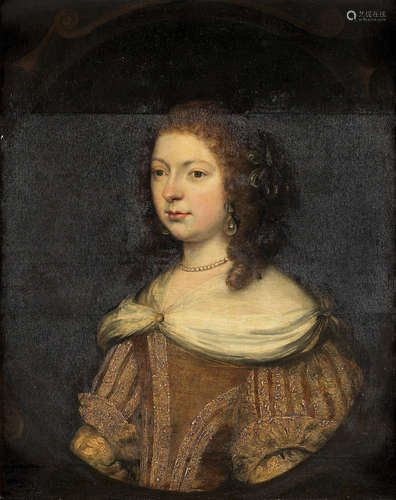 Portrait of a young lady, half-length, in a brown dress, within a painted oval Follower of Pieter Nason(Amsterdam 1612-1688 The Hague)