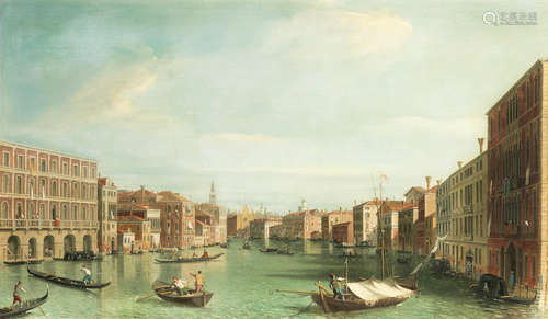 The Grand Canal, Venice, looking South from the Palazzi Foscari and Moro-Lin to Sta Maria della Carita English Follower of Antonio Canal, called il Canaletto19th Century