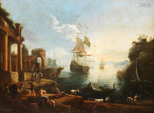 A Mediterranean harbour scene Manner of Claude Gellée, called Claude Lorrain18th Century