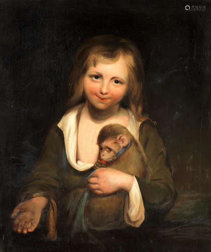 A beggar boy holding a monkey Circle of John Opie R.A.(Trevellas 1761-1807 London)