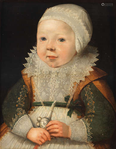 Portrait of child, half-length, holding a rattle Dutch Schoolcirca 1600