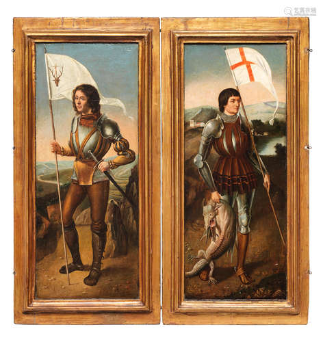 Saint George; and Saint Eustace (recto) and The Annunciation (verso)  (2) Flemish School19th Century