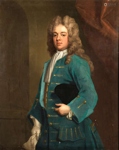 Portrait of a gentleman, three-quarter-length, in a green coat with a hat under his arm Attributed to Sir Godfrey Kneller(Lübeck 1646-1723 London)