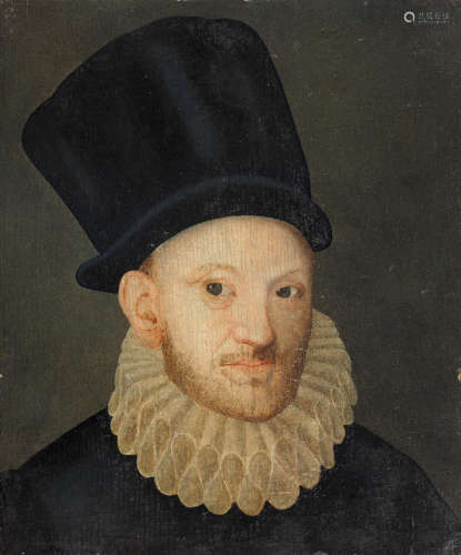 Portrait of a gentleman, bust-length, in a white ruff and black hat French Schoolcirca 1545
