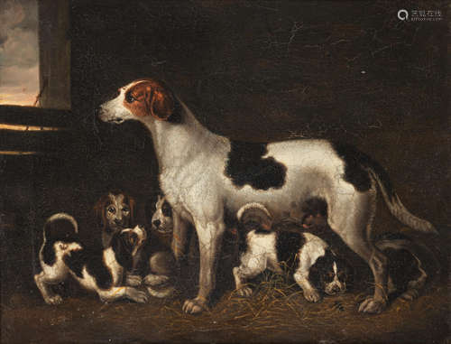 A hound with her puppies Samuel Raven(Birmingham 1775-1847)