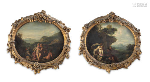 Putti with an urn filled with flowers before an extensive landscape; and Putti disporting before a river landscape  (2) Circle of Francesco Albani(Bologna 1578-1660)
