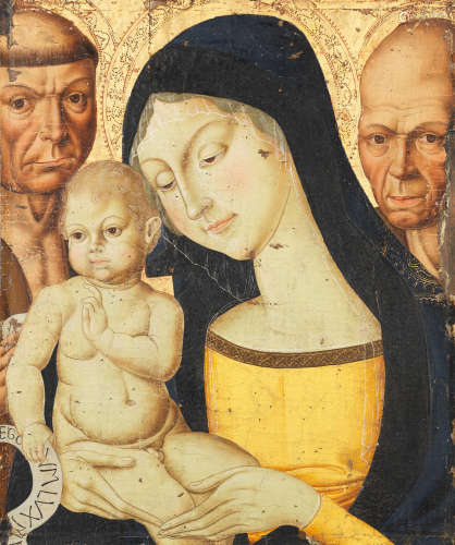 The Madonna and Child with Saints Steven and Bernardino  unframed Manner of Neroccio di Bartolomeo dei Landilate 19th Century