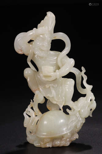 A QING DYNASTY HETIAN WHITE JADE SHAPED FIGURE PATTERN PENDANT