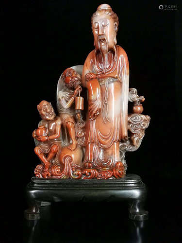 A FURONG SOAPSTONE SHAPED FIGURE PATTERN ORNAMENT