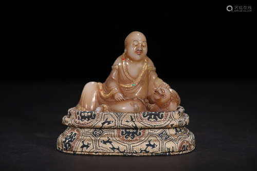 A SHOUSAN STONE LUOHAN BUDDHA