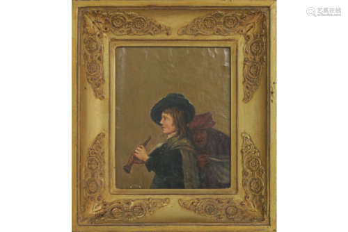 Klein antiek olieverfschilderij op paneel met een thema in de stijl van de 17° eeuw [...]