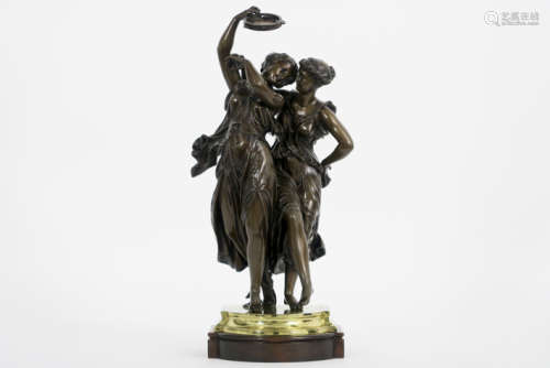 DUMAIGE HENRY ETIENNE (1830 - 1888) antieke dubbelsculptuur in brons : 