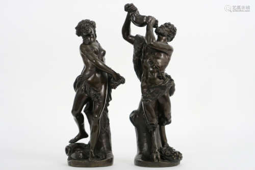 CLODION (1738 - 1814) paar antieke sculpturen in brons met bruine patine : 