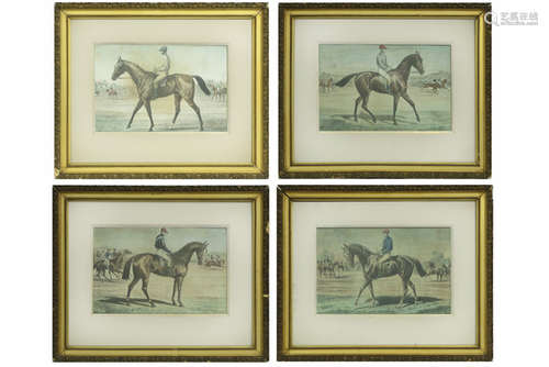 Reeks van vier ingekleurde litho's telkens met een jockey te paard - telkens ca 33 x [...]