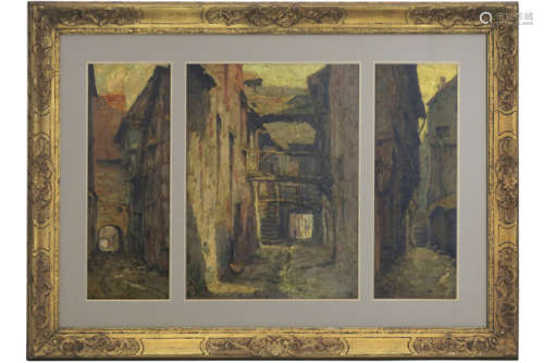 DE WIT PROSPER (1860 - 1947) triptiek met drie sameningekaderde olieverfschilderij op [...]