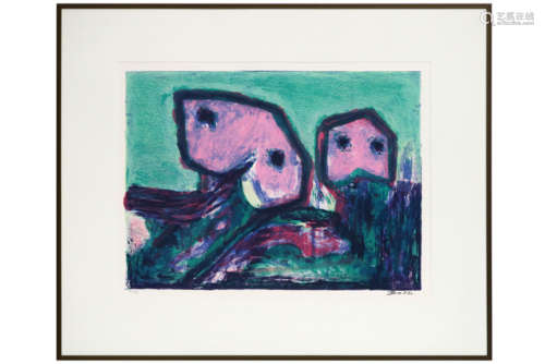 MOGENS BALLE (1921 - 1988) kleurlitho n° 31/150 : Compositie met figuren