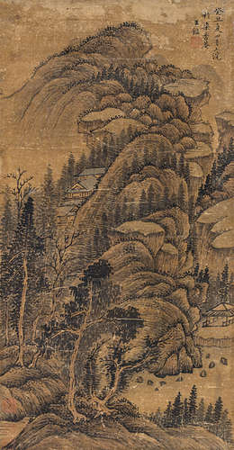 王鉴（1598～1677）（款）  山水 镜片 设色绢本