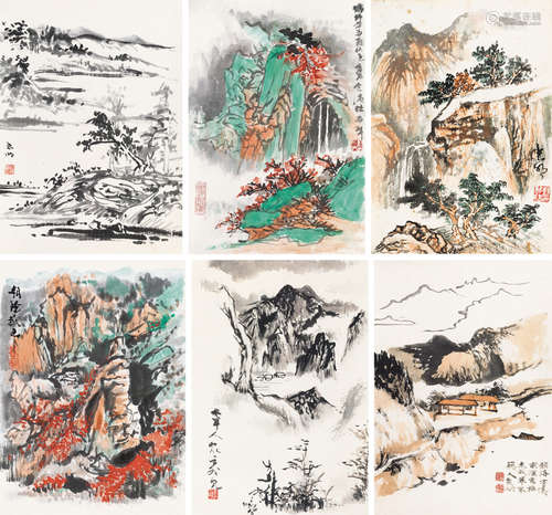 彭袭明（1908～2002）  山水小品 （六幅） 镜片 设色 水墨纸本