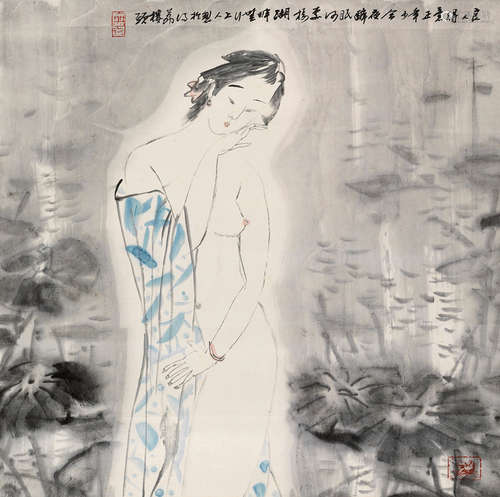 刘国辉（b.1940）  裸女 镜片 设色纸本