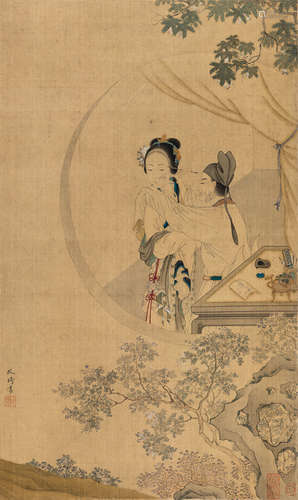 改琦（1773～1828）  张敞画眉图 立轴 设色绢本