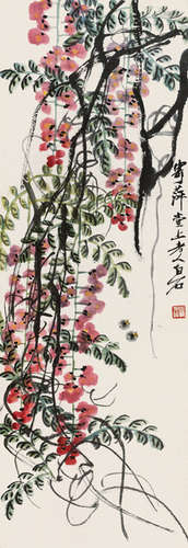 齐白石（1864～1957）  紫藤蜜蜂 立轴 设色纸本