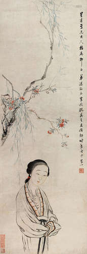 汤禄名（1804～1874）  仕女 立轴 设色纸本