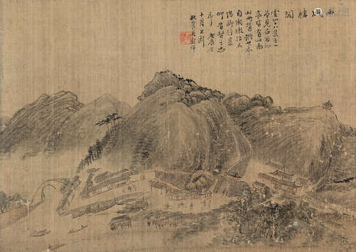 吴榖祥（1848～1903）  西城楼阁 镜片 设色绢本