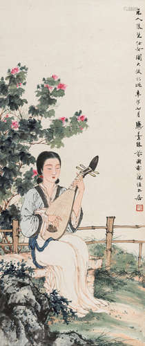 邓芬（1894～1964）  琵琶仕女图 立轴 设色纸本