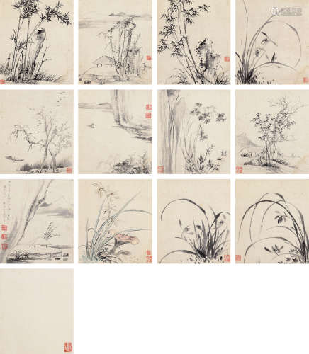 马守真 1548—1604 花卉 山水 纸本册页