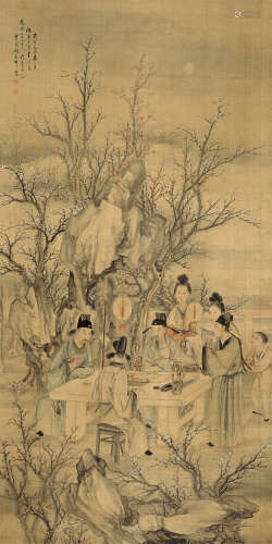 胡应祥 1865-1951 春夜宴桃李园图 绢本立轴