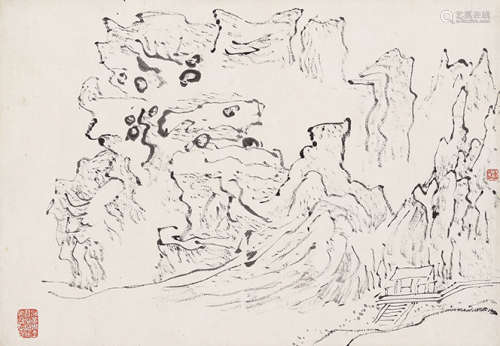 黄宾虹 1865—1955 画稿山水 纸本立轴