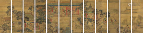 仇英 1498-1552 宫苑图 绢本立轴