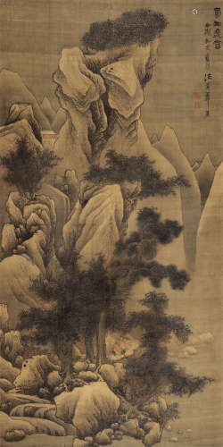 蓝瑛 1585-1664 山水 绢本立轴