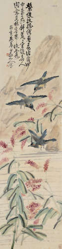 王震 1867－1938 《花鸟》 纸本立轴