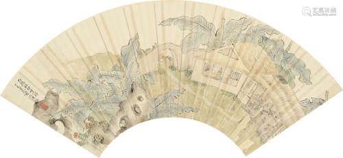 沈塘 1865-1921 《教子图》 纸本扇面