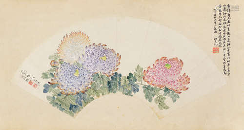 翁小海 1790-1849 菊花 纸本镜片
