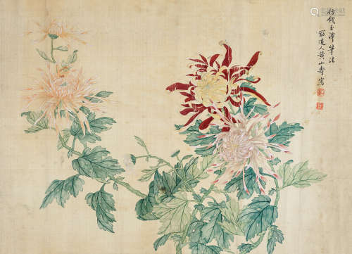 黄山寿 1855-1919 花卉 绢本立轴