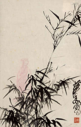 黄胄 1925—1997 竹子仕女 纸本镜框