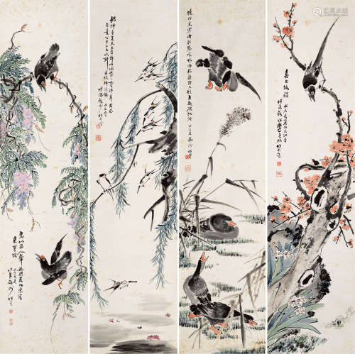 李春林 现代 花卉四屏 纸本镜片