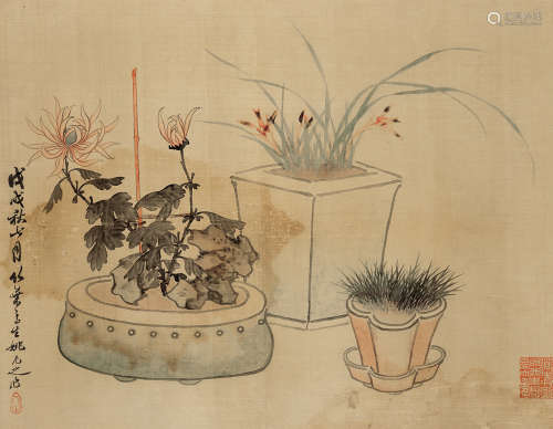 姚元之 1773—1852 花卉 绢本立轴